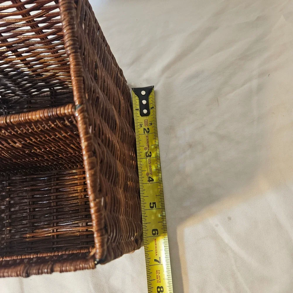 Vintage Brown Wicker Desk Organizer 2-Compartment Woven Mail Sort Basket Rustic